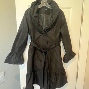 CCC Women's Black Ruffle Button Front Lightweight Raincoat Sz M Capsule Wardrobe